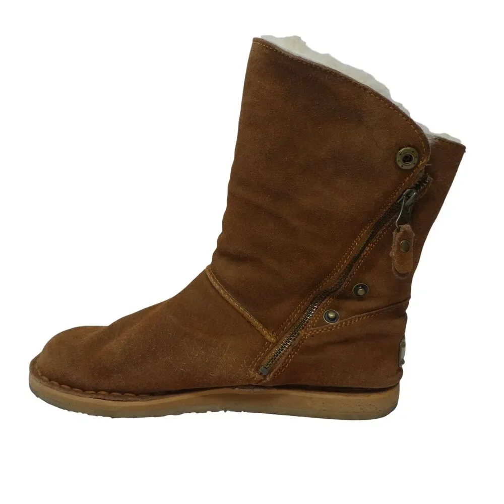 RJs Fuzzies‎ Trixie Brown Sheepskin Suede Fleece Lined Winter Boots